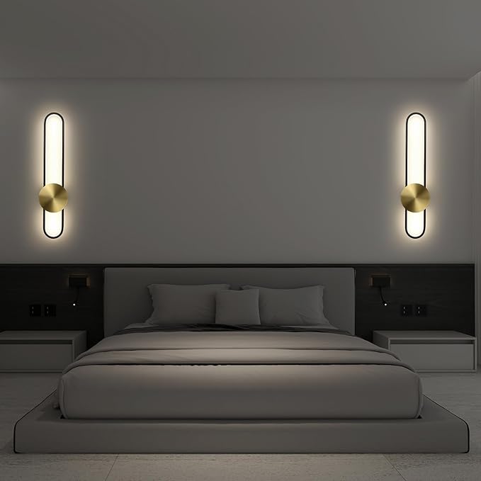 JAYMP Modern Wall Sconce Dimmable LED Wall Light Fixture, Hardwired Wall Lamp for Living Room, Dining Room, Bedroom, Hallway, Lobby, Entryway (Brushed Black, H56cm/22inch)