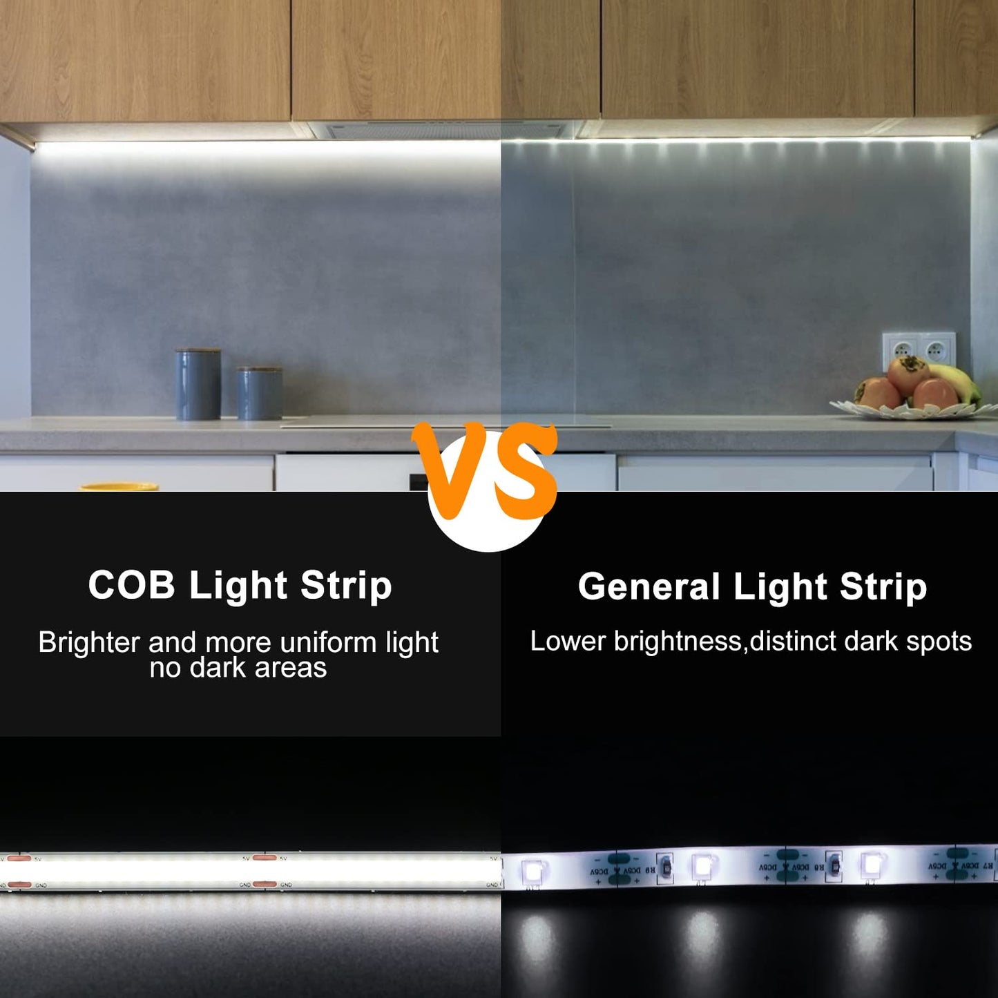 Smacen Battery Powered COB Led Strip Lights, 4.92Ft Battery Operated 6000K Cool White LED Strip Light, High Brightness Flexible LED Tape Lights for TV, Cabinet, Bedroom, Party, Home DIY Decoration
