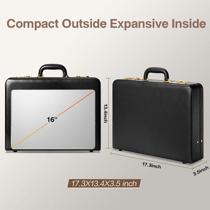 LOCKCURX Briefcases for Men, Anti-Theft Dual Lock Briefcase with 16 Inch Laptop Compartment, Waterproof Faux Leather, Brief Cases Men with Multi File Organizer, Perfect for Office, Travel (Black)