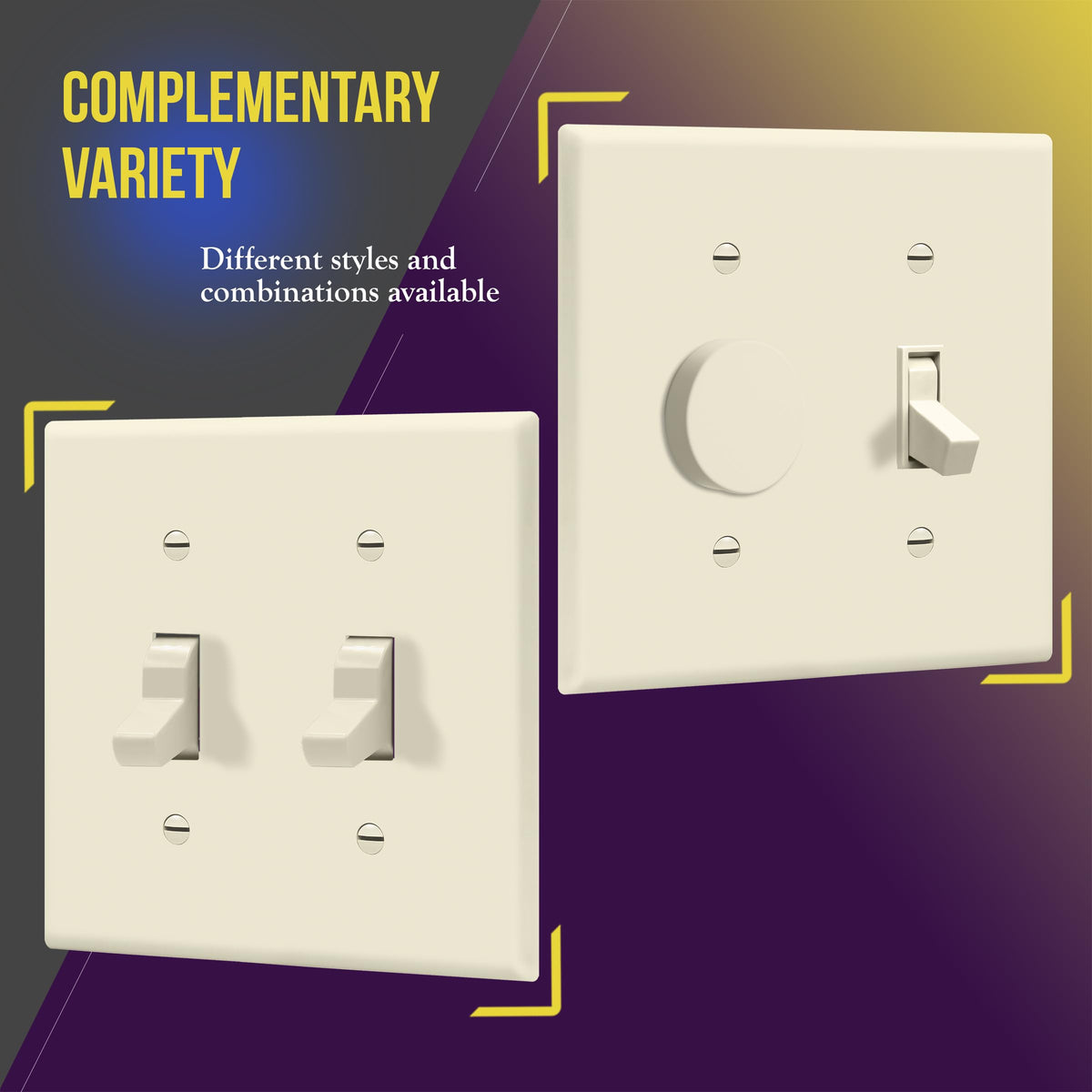 ENERLITES Toggle Light Switch Wall Plate, Gloss Finish, Size 2-Gang 4.50" x 4.57", Unbreakable Polycarbonate Thermoplastic, 8812-LA, Light Almond