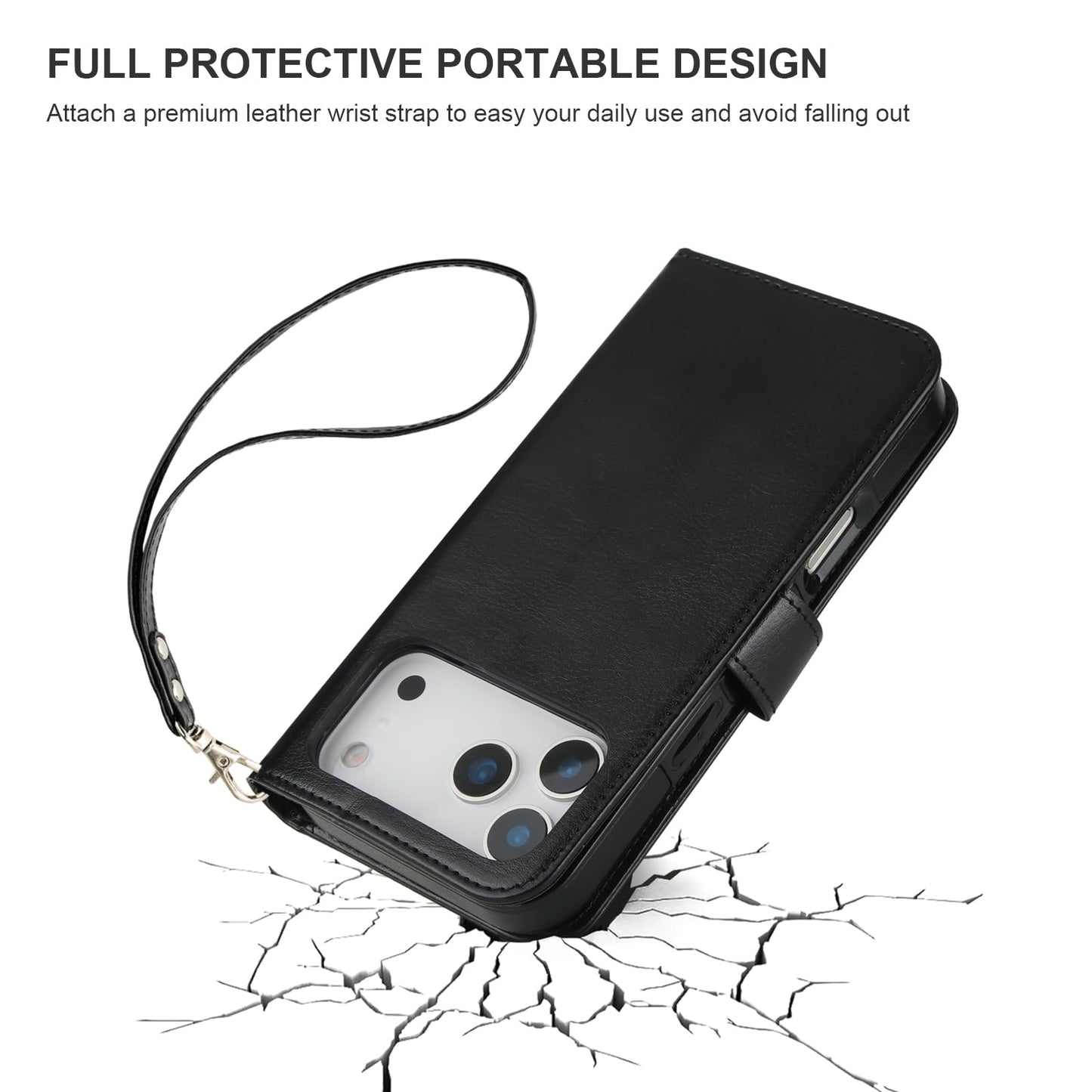 Bocasal for iPhone 17 Pro Max Wallet Case Compatible with MagSafe Wireless Charging, RFID Blocking Magnetic Leather Case with Card Slots Holder Kickstand Detachable Wrist Strap 6.9 Inch (Black)