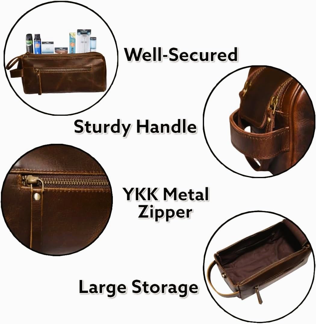 MILITARIA STUFFS Premium Leather Toiletry Bag Travel Kit Unisex,Travel Mens Toiletry Bag,Mens Leather Shaving Bag, Handcrafted Vintage Shaving - Kit (Combo of 4 Items)