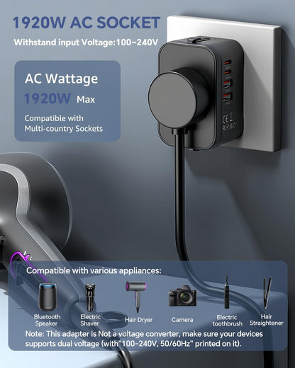 Universal Travel Adapter Worldwide, GaN Fast Charging with PD 3.0 USB-C & USB-A Quick Charge Ports, All-in-One International Power Plug Adapter Converter AC Wall Charger for Europe USA UK AUS Black