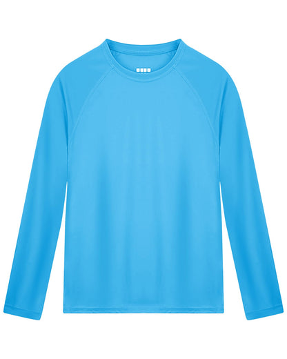 Poekuao UPF 50+ Rash Guard for Boys Swim Shirt Long Sleeve Rashguard Youth SPF Fishing Quick Dry Shirt Blue