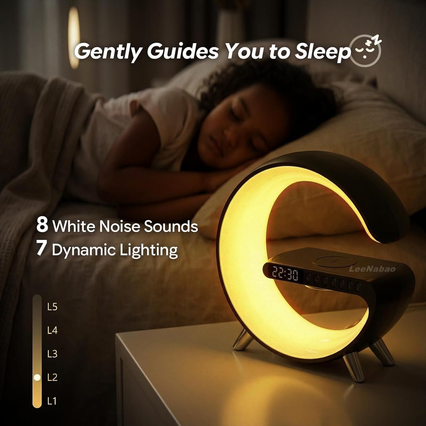 Smart LED Table Lamp,4-in-1 Wireless Charger with Speaker,Night Light, Alarm Clock, and Bluetooth Speaker with App Control, Ideal Gifts for Home, Office, Christmas (Light Black)