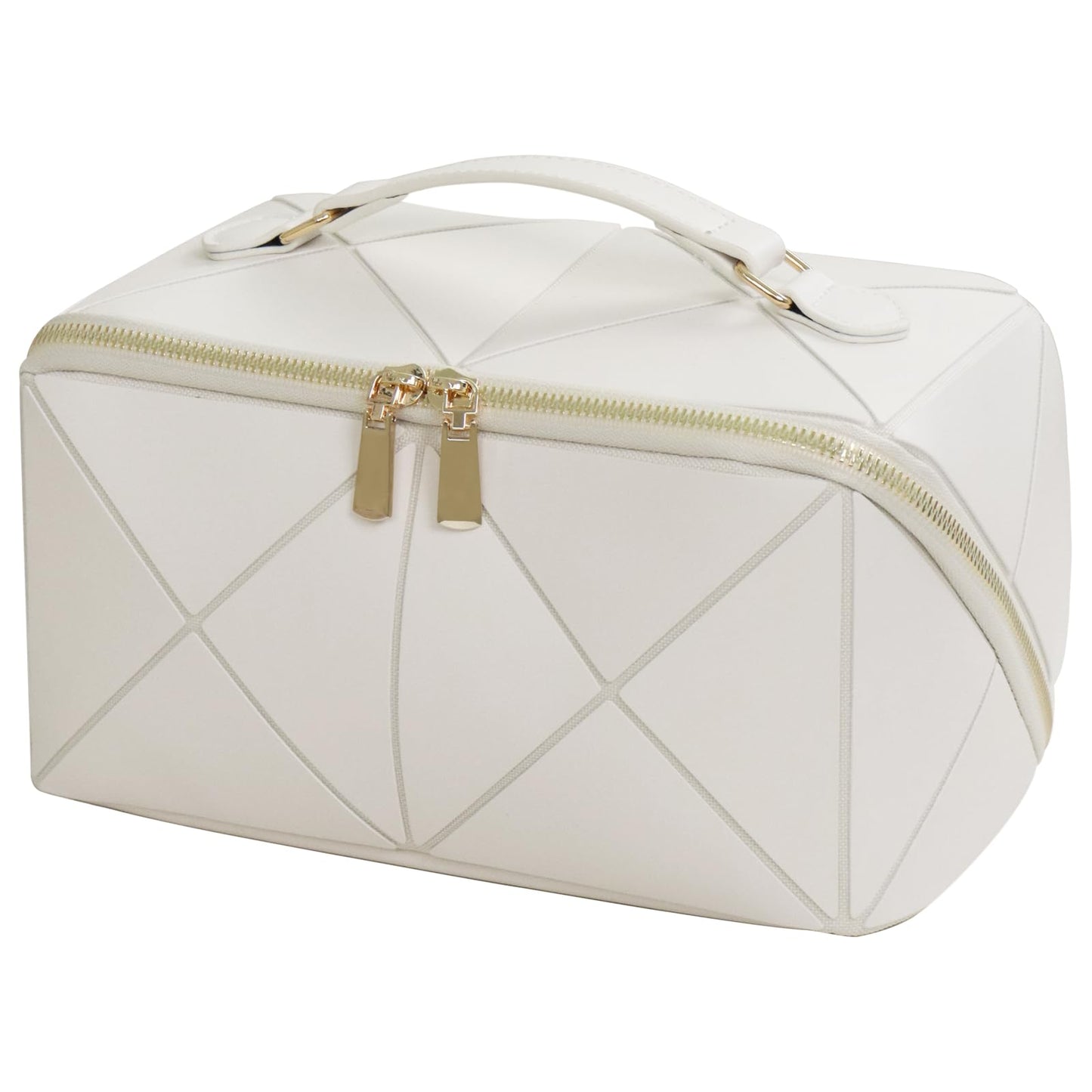 IMCUZUR Travel Makeup Bag Large Cosmetic Bag for Women, Open Flat Make up Bag Portable Skincare Bag with Handle (White)