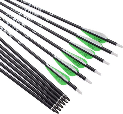 Carbon Arrows for Archery Bow - Hunting Target Practice with Removable Tips | 26, 28, 30 Inch, Spine 500, 6PCS/12PCS