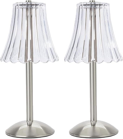 Cordless Table Lamps for Home,Table,Dining Room, Gold Rechargeable Lamps, USB Charge 12'' Tall LED Brass Portable Outdoor Indoor Table Lamp with Built-in Dimmer (Silver-Pack 2)