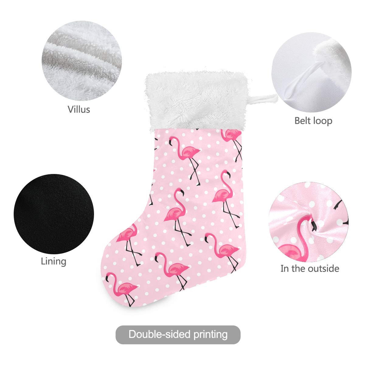 Blueangle White Dots Flamingo Christmas Stockings 17.7 Inch Gift Holders for Party Holiday Decorations Ornaments (1 Pack)