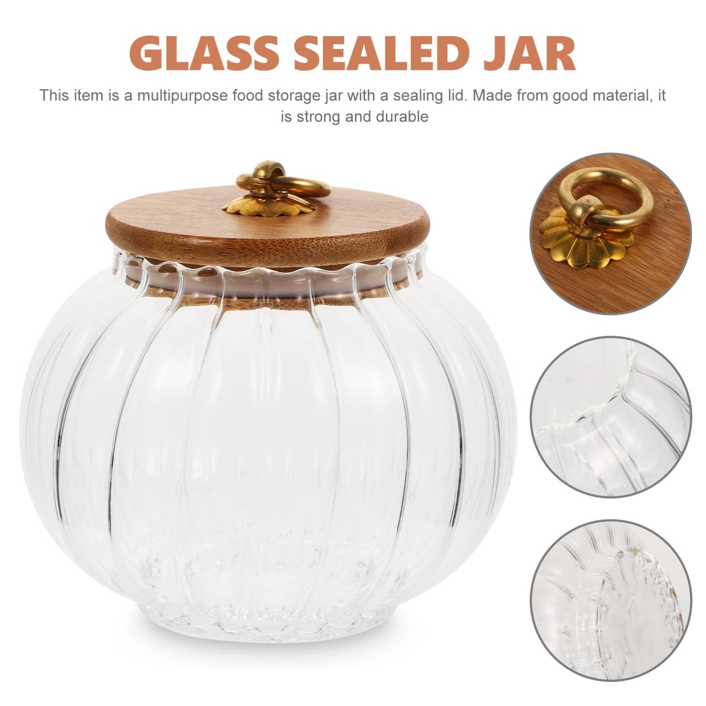STOBAZA Xmas Glass Candy Jar with Lid 28Oz Pumpkin Shaped Food Storage Canister with Wood Lid, Glass Pumpkin Jar, Decorative Kitchen Storage for Christmas, Halloween