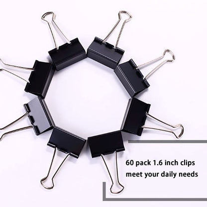 Medium Binder Clips 1.6 Inch (60 Pack), Large Binder Clips Medium Paper Clamps for Office and Home Supplies, Black