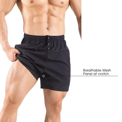 Gaglg Men's 5" Running Shorts 2 Pack Quick Dry Athletic Workout Gym Shorts with Zipper Pockets Black/Camouflage,Medium
