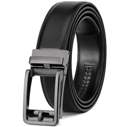 Founders & C Men's Leather Ratchet Comfort Click Belt Dress with Slide Buckle -Adjustable Trim to Fit (28"-42" Waist Adjustable, Bright Gun Buckle W Classic Black Leather)