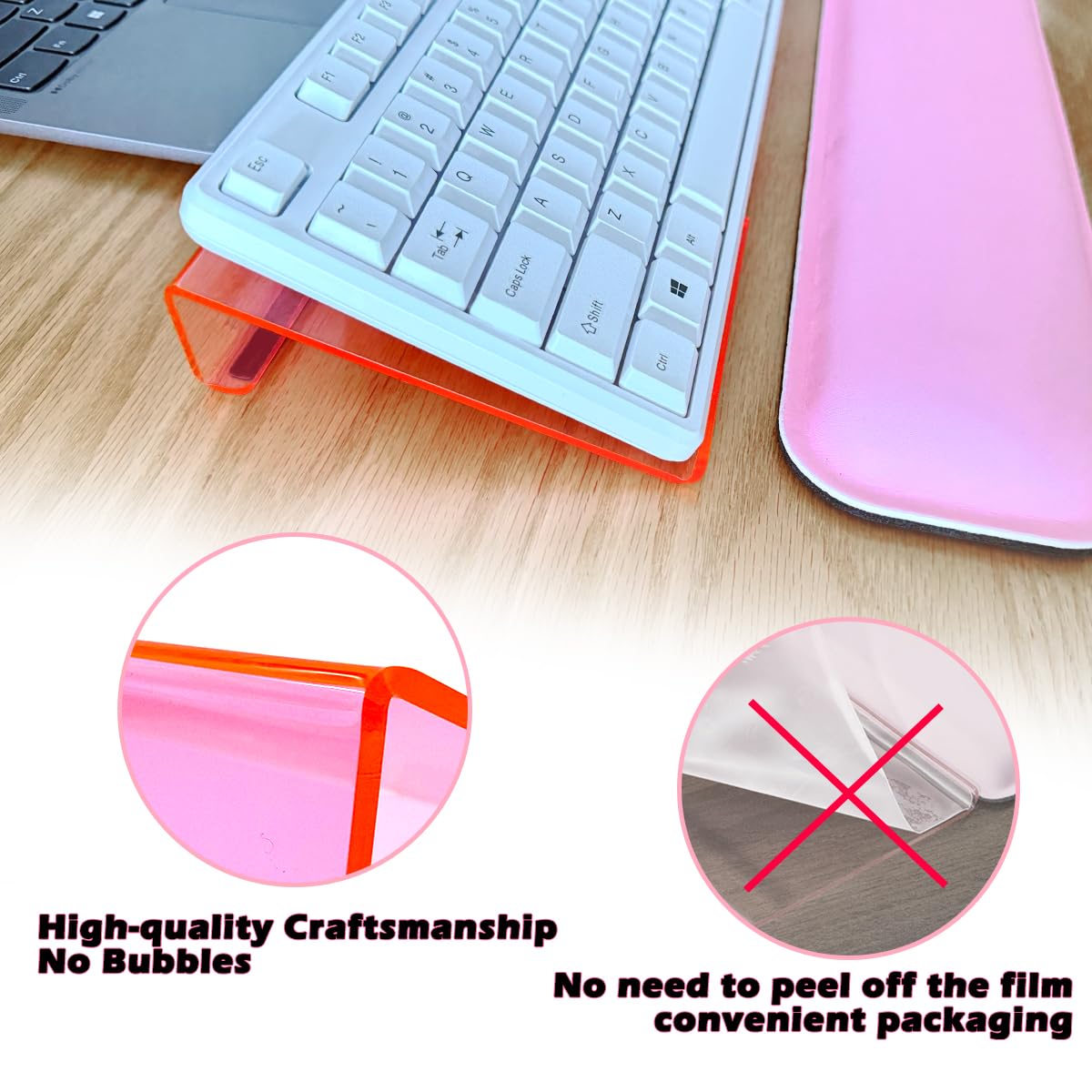 Computer Keyboard Wrist Rest Stand Set for Desktop, Keyboard Holder Easy Typing with Wrist Pad for Office, Home, School - Pink