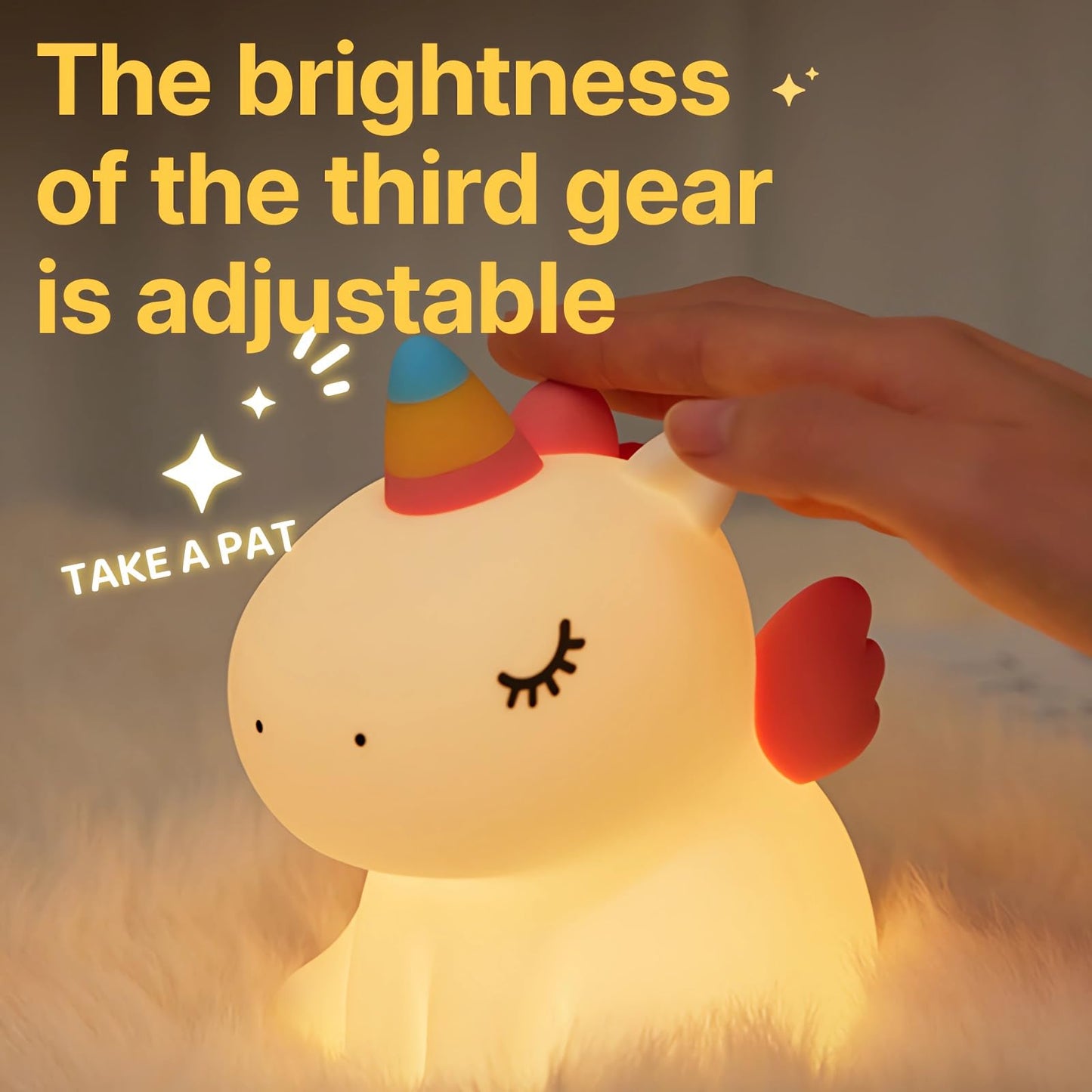 Night light for kids,Cute Unicorn Lamp, 3-Level Dimmable USB Rechargeable Lamp with Timer, Soothing Animal Toy for Nursery Bedroom Dorm Decor, Gift for Boys Girls Teens Adults (Birthday Christmas)