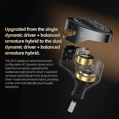 KZ ZA12 in Ear Monitor, 2DD+4BA Hybrid Wired Earbuds, KZ in Ear Monitor, Gaming Earbuds,Silver-Plated IEM Cable for Audiophile (No Microphone, Matte Black)