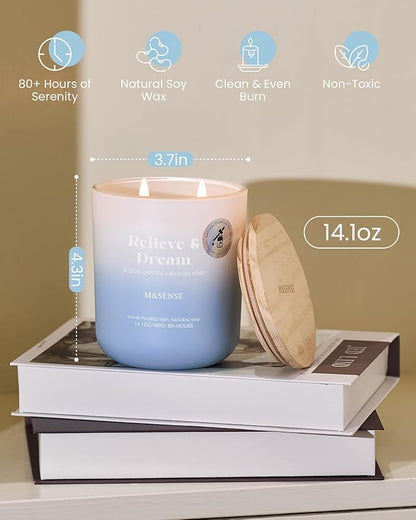 M&SENSE Blood Orange & Blushed Rose Aromatherapy Candle for Stress Relief & Relaxation, 14.1oz 80-Hour Long-Lasting Non Toxic Highly Scented Candle, Natural Soy Wax Spiritual Healing Gift
