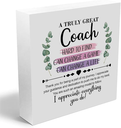 Coach Gifts Wooden Box Sign Wall Decor Wooden Plaque Sign Soccer Football Basketball Coach Gifts Appreciation Gifts for Mentor Trainer Tutor Office Living Room Home Decor Desk Shelf Table Decor