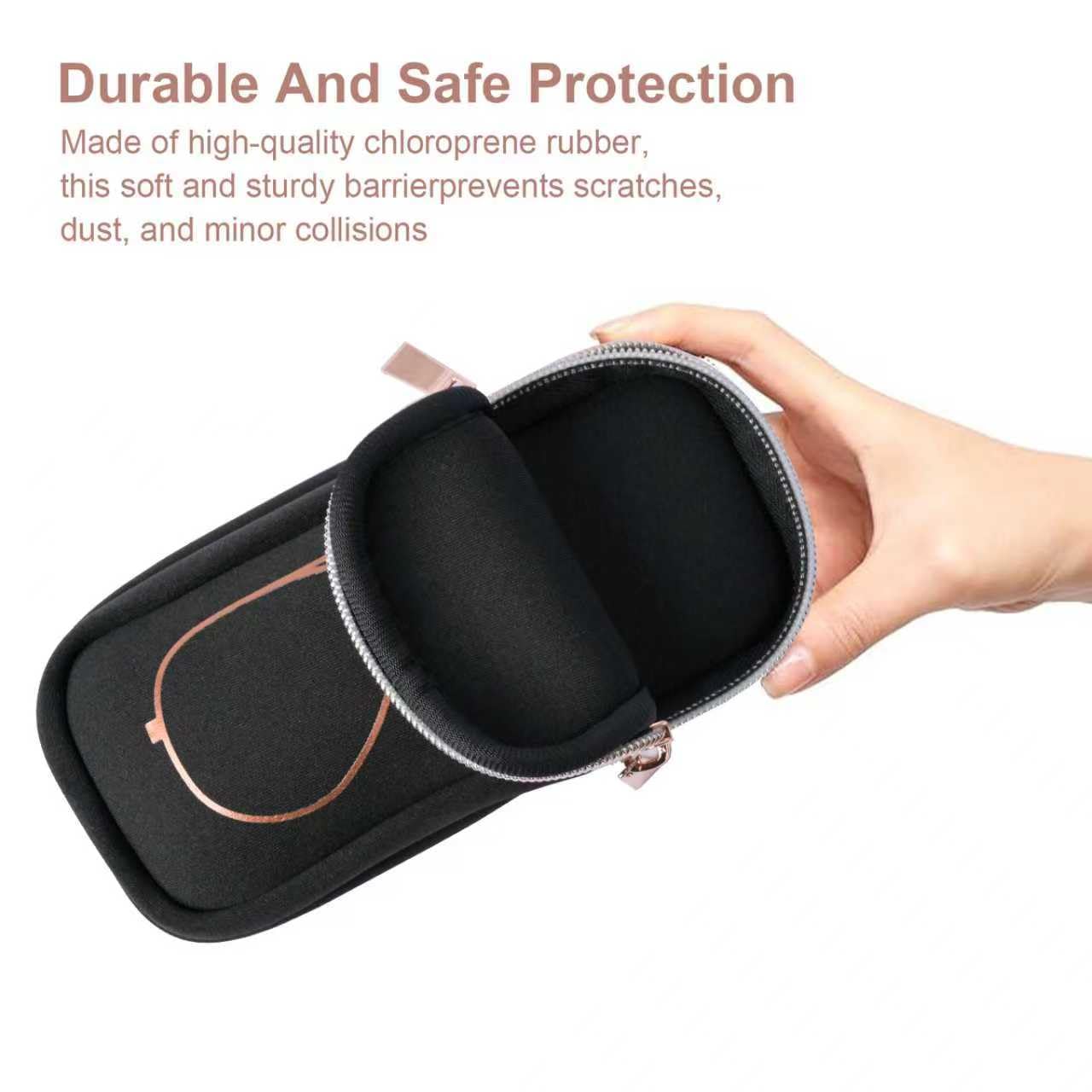 popolov Double Eyeglass Case Soft,Portable Dual Glasses Cases with 2 Compartments Zipper Closure for Men Women Travel
