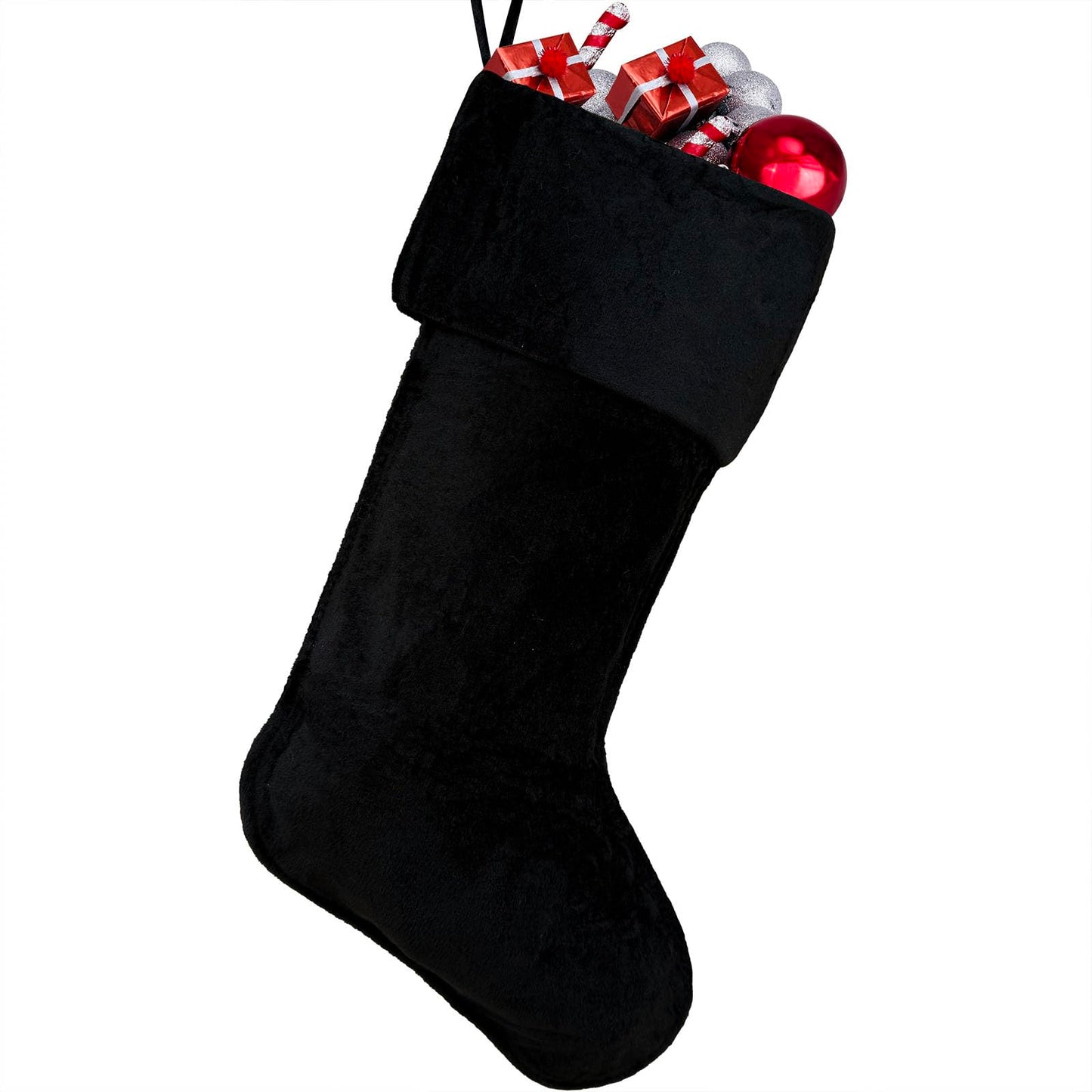 APAEAT 20 Inch Christmas Stocking Black Classic Personalized Christmas Stockings Soft Fireplace Hanging Stockings Large Faux Fur Xmas Stocking for New Year Holiday Party Decorations
