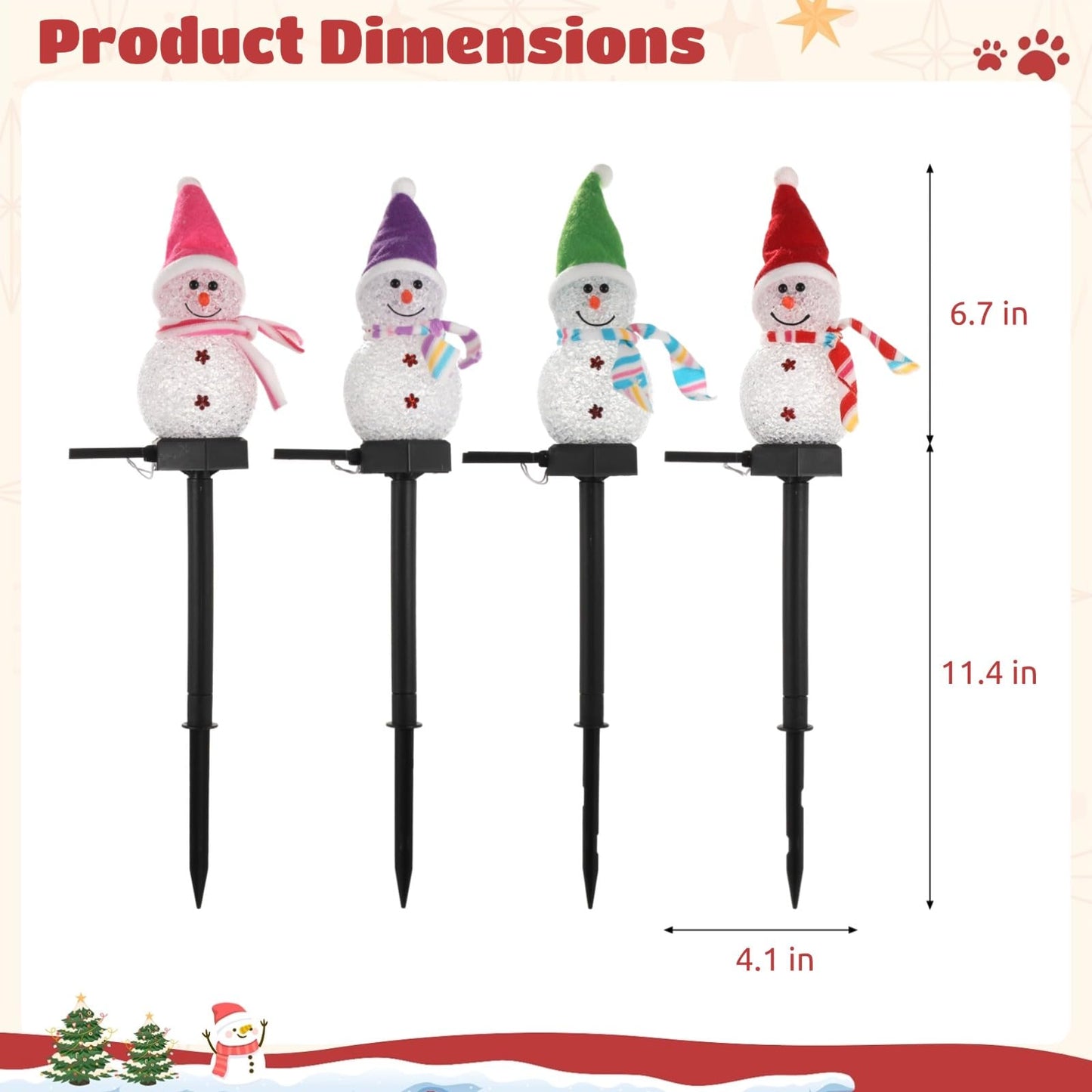 4 PCS Solar Snowman Light Decorations, Solar Christmas Snowman Stake Light, Outdoor Waterproof Solar Powered Garden Snowman Lights, Christmas Yard Decor, Decorative Pathway Light