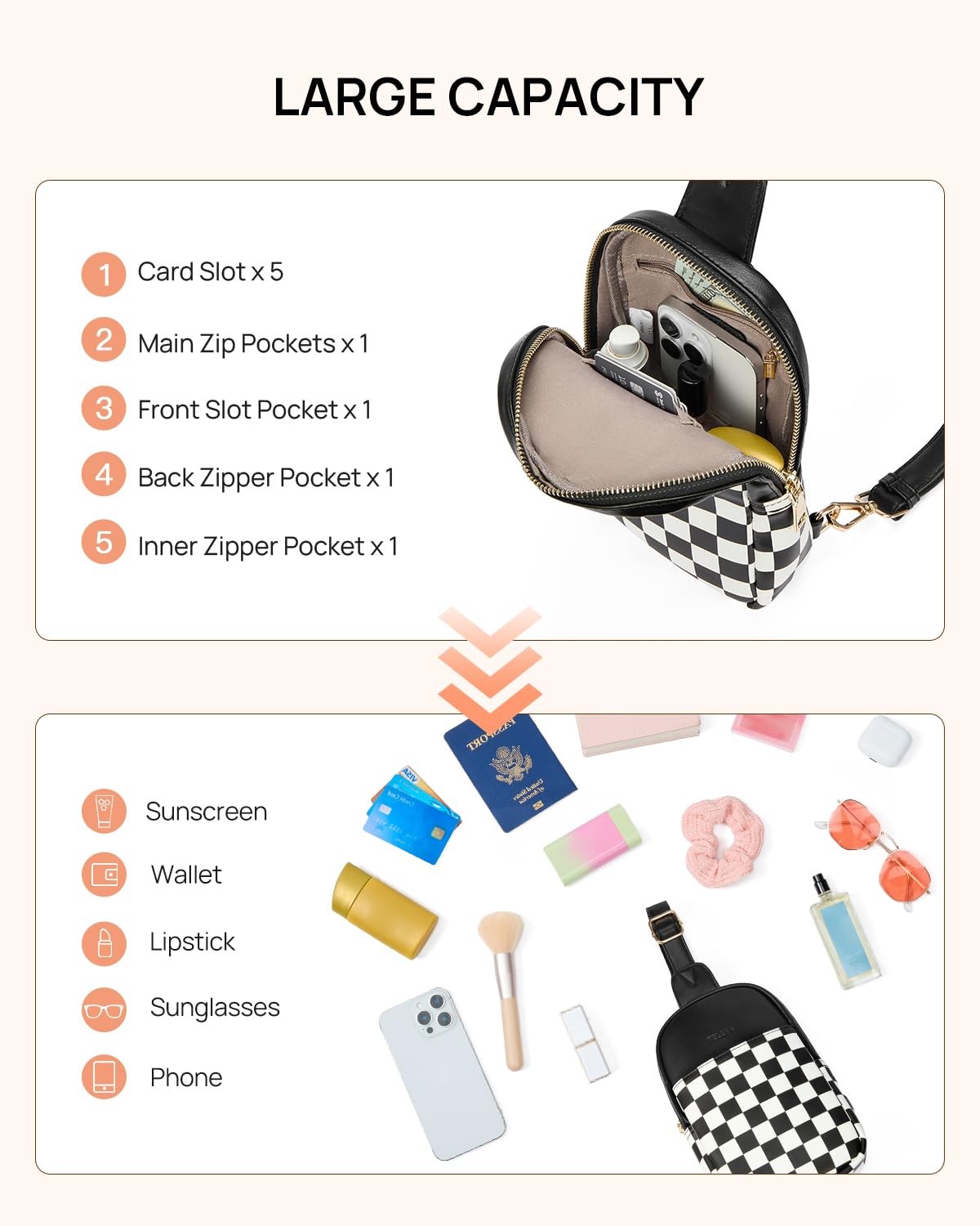 Telena Crossbody Bags for Women Leather Cross Body Sling Bag for Woman Travel Black and White Checkered