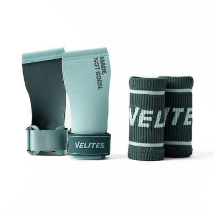 Velites - All Terrain Grips - Official Crossfit® Games Gymnastics Grips - No-Chalk Required - for All Bars & Surfaces - Mint - Size Large - Includes Wristbands & Bag
