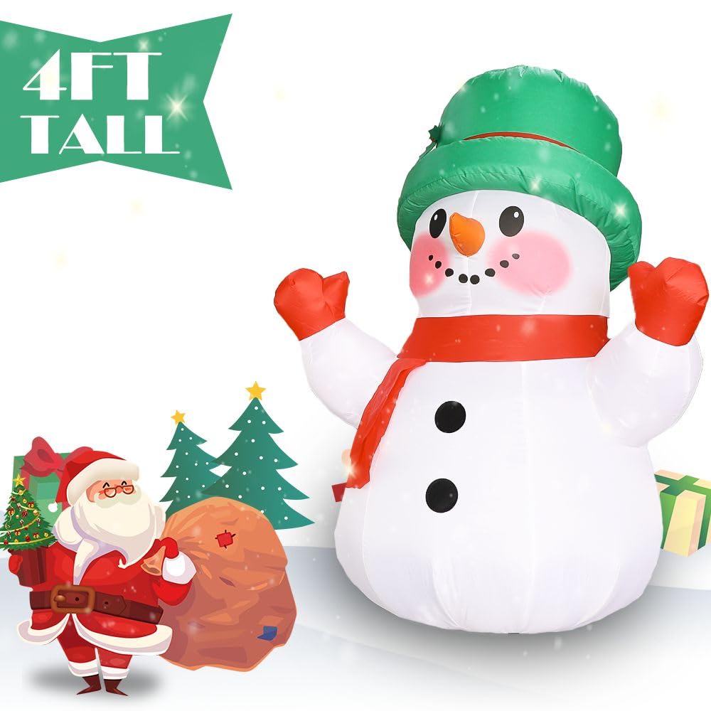 4ft Christmas Inflatables Snowman Outdoor Decorations, Blow up Snow Man Yard Decor Built-in Bright LED Light Wear Magic Hat, Holiday for Garden Patio Lawn Party Xmas Gifts (4ft Snowman)
