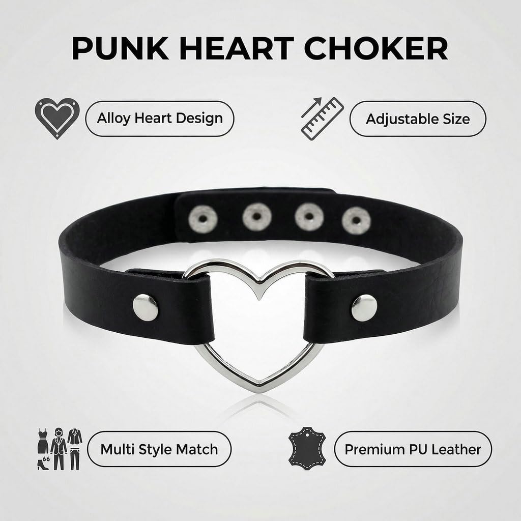 GlitterWe 2Pcs Daddy's Choker For Dating,Gothic Love Heart Leather Choker Necklace for Women,Punk Studded Rivet PU Collar Necklace With Spikes,Black Adjustable Letters Jewelry with Chain For Halloween Valentine's Day