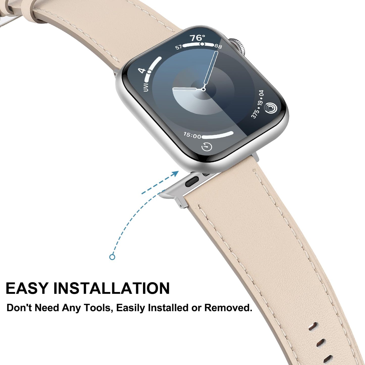 Bisikor Compatible with Apple Watch Band 49mm 46mm 45mm 44mm 42mm 41mm 40mm 38mm Genuine Leather Wristband Replacement Band for iWatch Ultra SE Series 10 9 8 7 6 5 4 3 (42/44/45/46/49, Starlight)