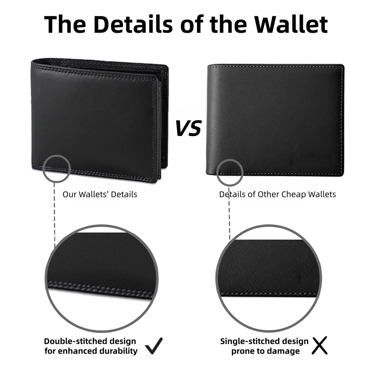 KAIDUCHKDC Mens Trifold Wallet with 3 ID Window & 15+ Card Slots, PU Leather Bifold Wallet for Men, Multi-Card Holder with Double Stitched for Business Travel, Black