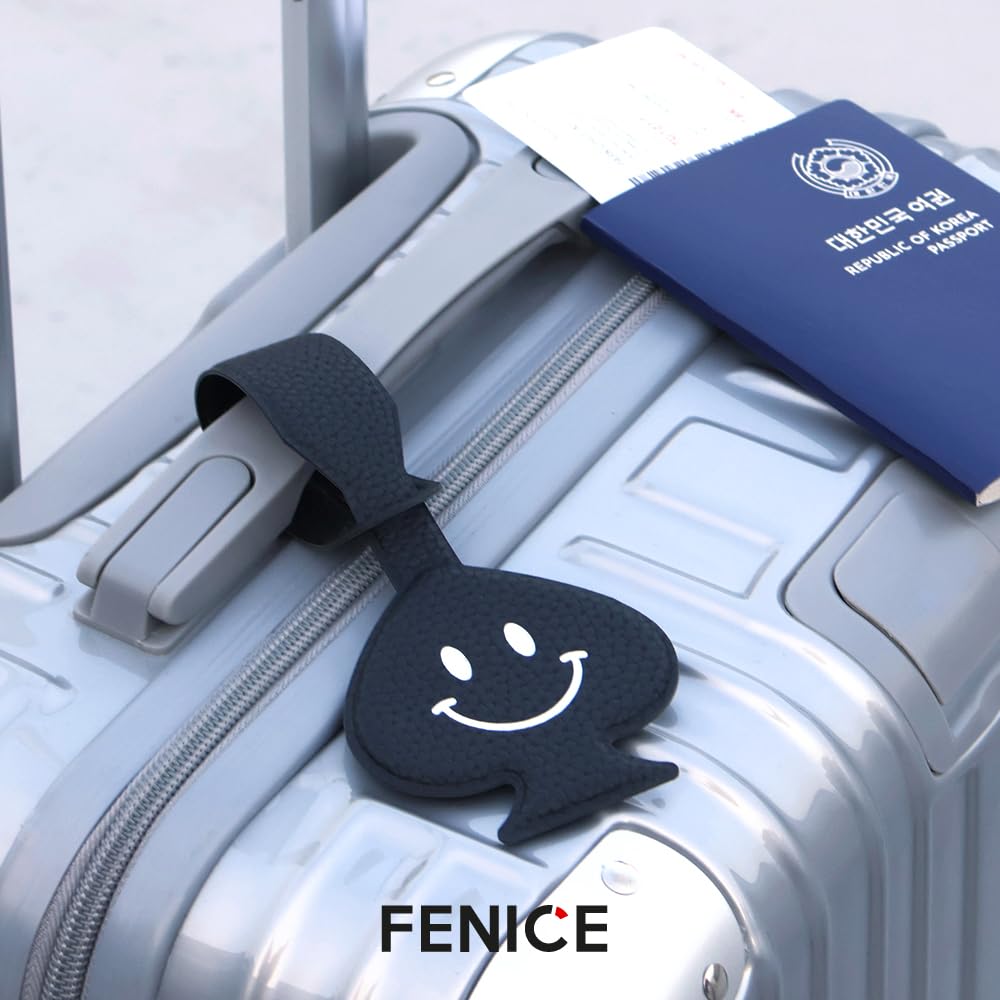 FENICE Vegan PU Leather Smiley Face Clover Shape Name Tag for Suitcase Luggage Travel Bag (RED-Heart)
