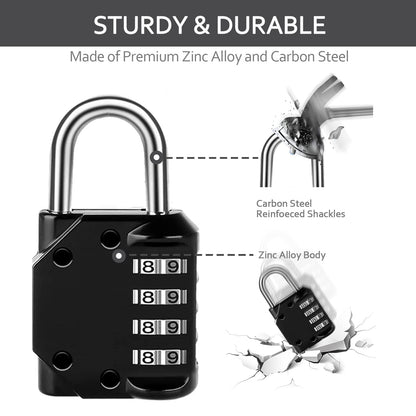 Vervida® Combination Lock Resettable 2 Pack 4 Digit Outdoor Waterproof Combo Padlock for School Gym Locker, Sports Locker, Fence, Toolbox, Gate, Hasp Storage (Black)