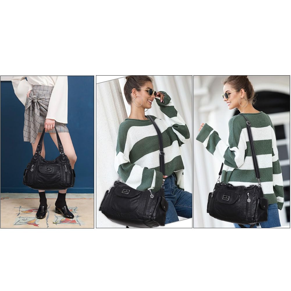 Angel Kiss Purses for Women, Large Shoulder Bag Hobo Tote Purse Mutipocket Faux Leather Satchel Hobo Purse