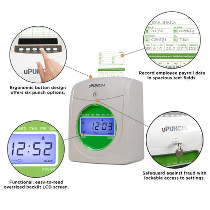 uPunch HN3500 Advanced Time Clock Bundle for Small Business: Complete Employee Time Tracking System with 100 Time Cards, 2 Racks, 2 Ribbons, and 6 Keys