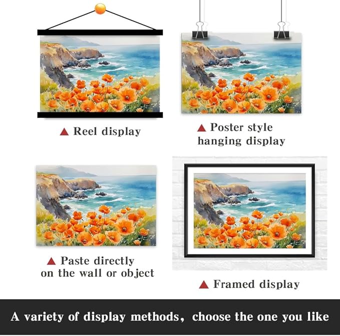 Yesad Poppies Wall Art, California Landscape Canvas Print, Coastal Wall Art Flower Pictures, Farmhouse Wall Decor for Living Room (Unframed, 36'x24', Poppy2)