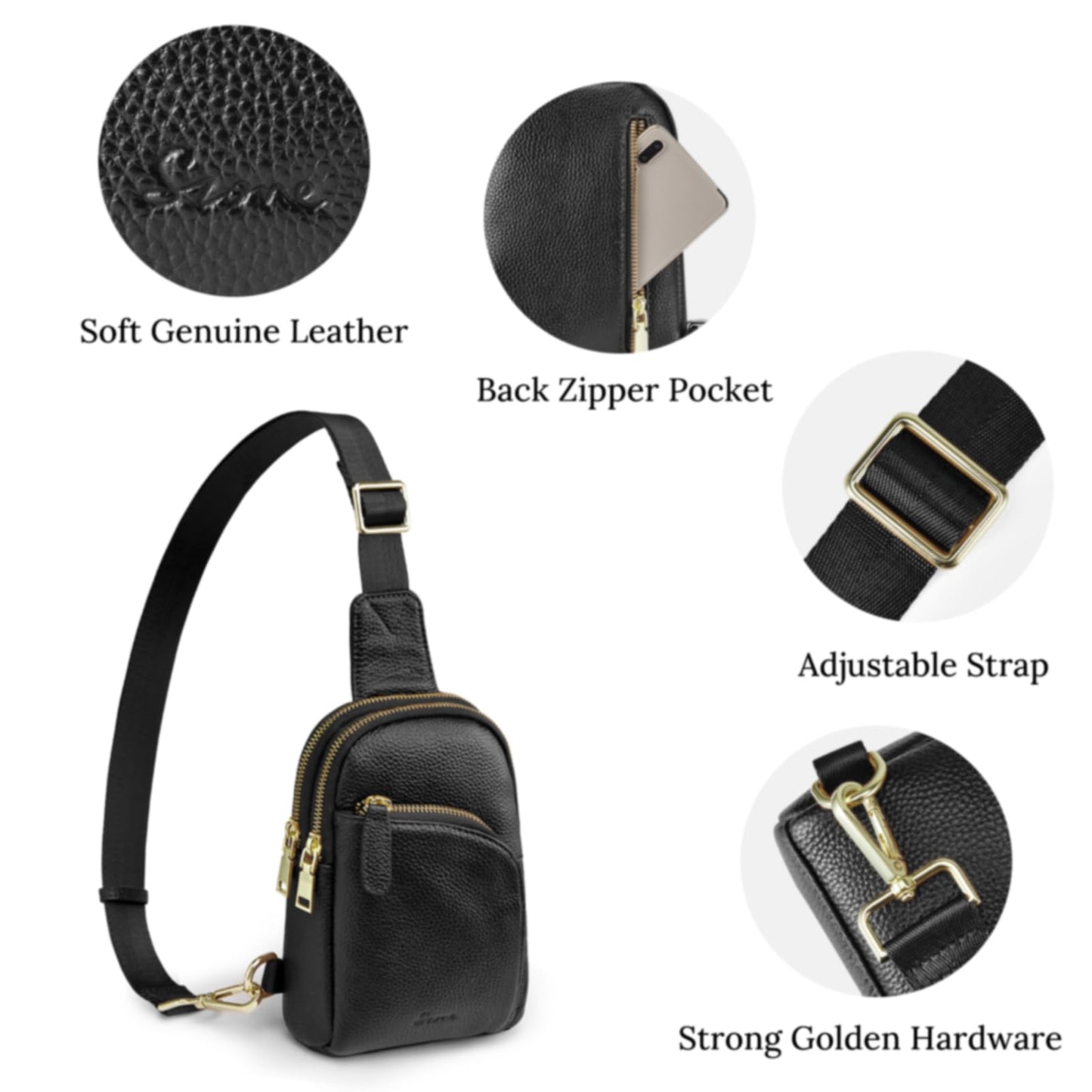 S-ZONE Genuine Leather RFID Blocking Small Sling Bag Women Crossbody Fanny Packs