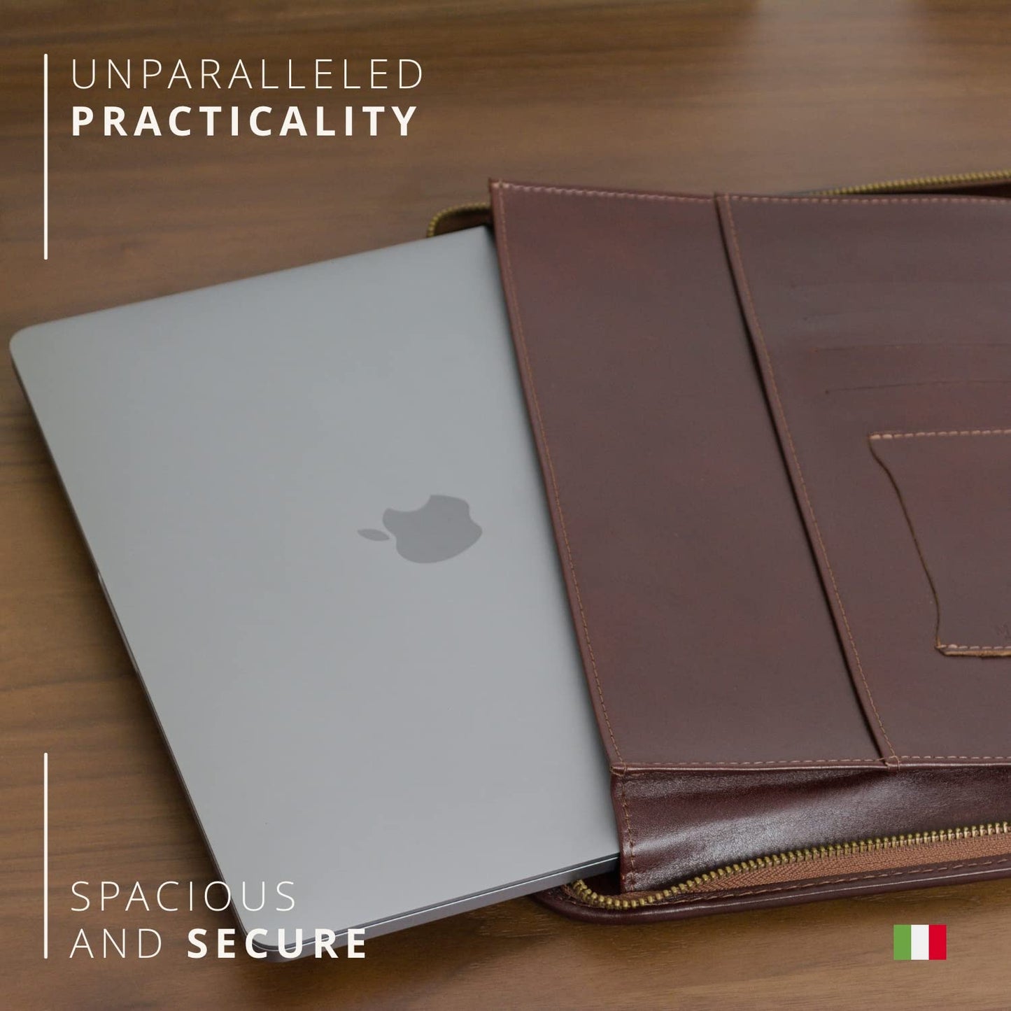 Premium Maruse Leather Portfolio Padfolio - Executive Folio for Men and Women with Zipper, Folio Document Organizer, Laptop Sleeve, iPad Case and Folder - Made in Italy, Black
