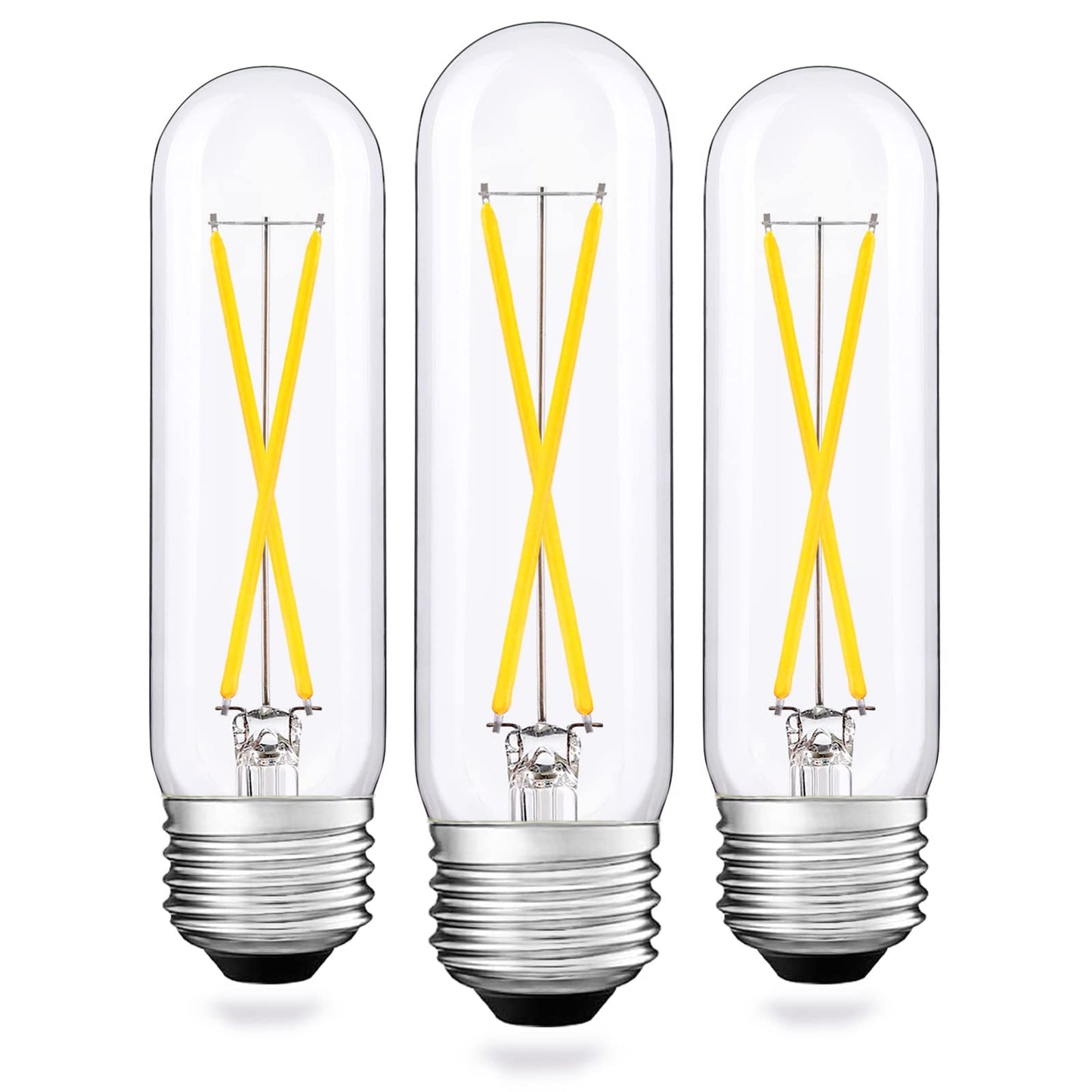 T10 Led Bulb, Dimmable 2W Tubular Chandelier Bulb, 25Watt Equivalent Ceramic Christmas Tree Bulbs, 5000K Daylight, Clear Glass, Antique E26 Light Bulbs for Pendant Desk Cabinet Display Lamp, 3 Pack