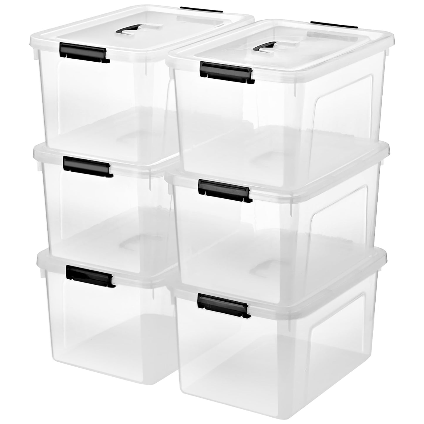 JUJIAJIA 19 Quart Plastic Storage Bins with Lids, 6-Pack Stackable Clear Storage Organizing Box with Handle