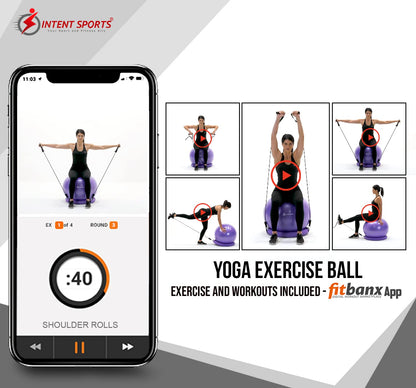 INTENT SPORTS Yoga Ball Chair – Stability Ball with Inflatable Stability Base & Resistance Bands, Fitness Ball for Home Gym, Office, Improves Back Pain, Core, Posture & Balance (65 Cm)