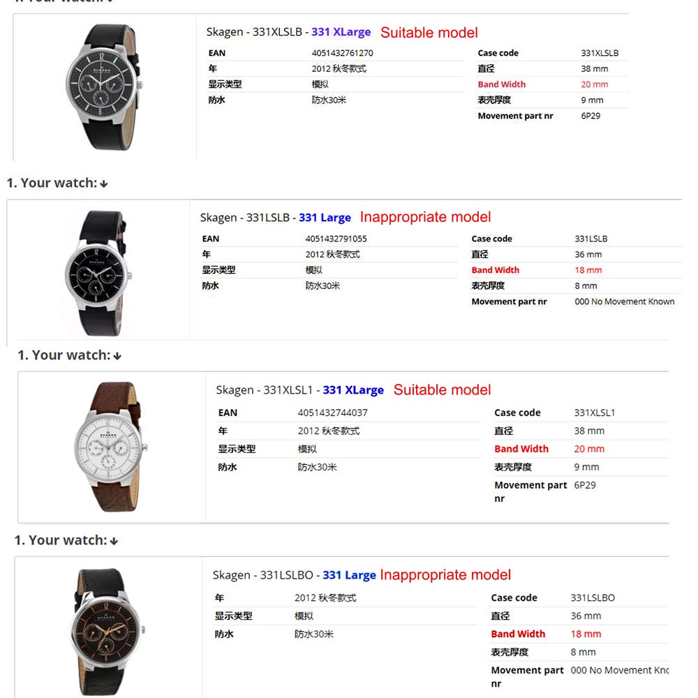 Genuine Leather Watch Strap Replacement for Skagen - 331XLSLB 331XLSLC4 331XLSL1 331XLRLD 331XLRLBO 331XLRLB (Black-2)