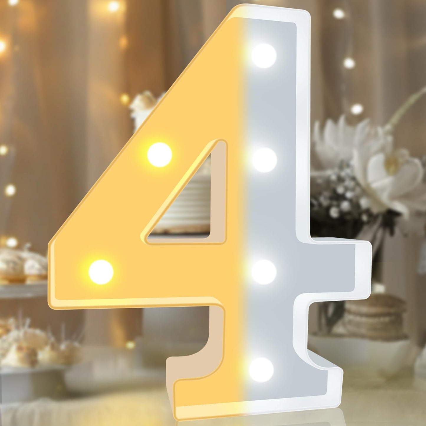 Pooqla LED Light Up Numbers, Warm White and Cool White Decorative Lighted Marquee Numbers, Light Up Numbers for Boys Girls Party, Wedding, Bar, Night Light, Room Decor, Birthday Decoration, Number 4