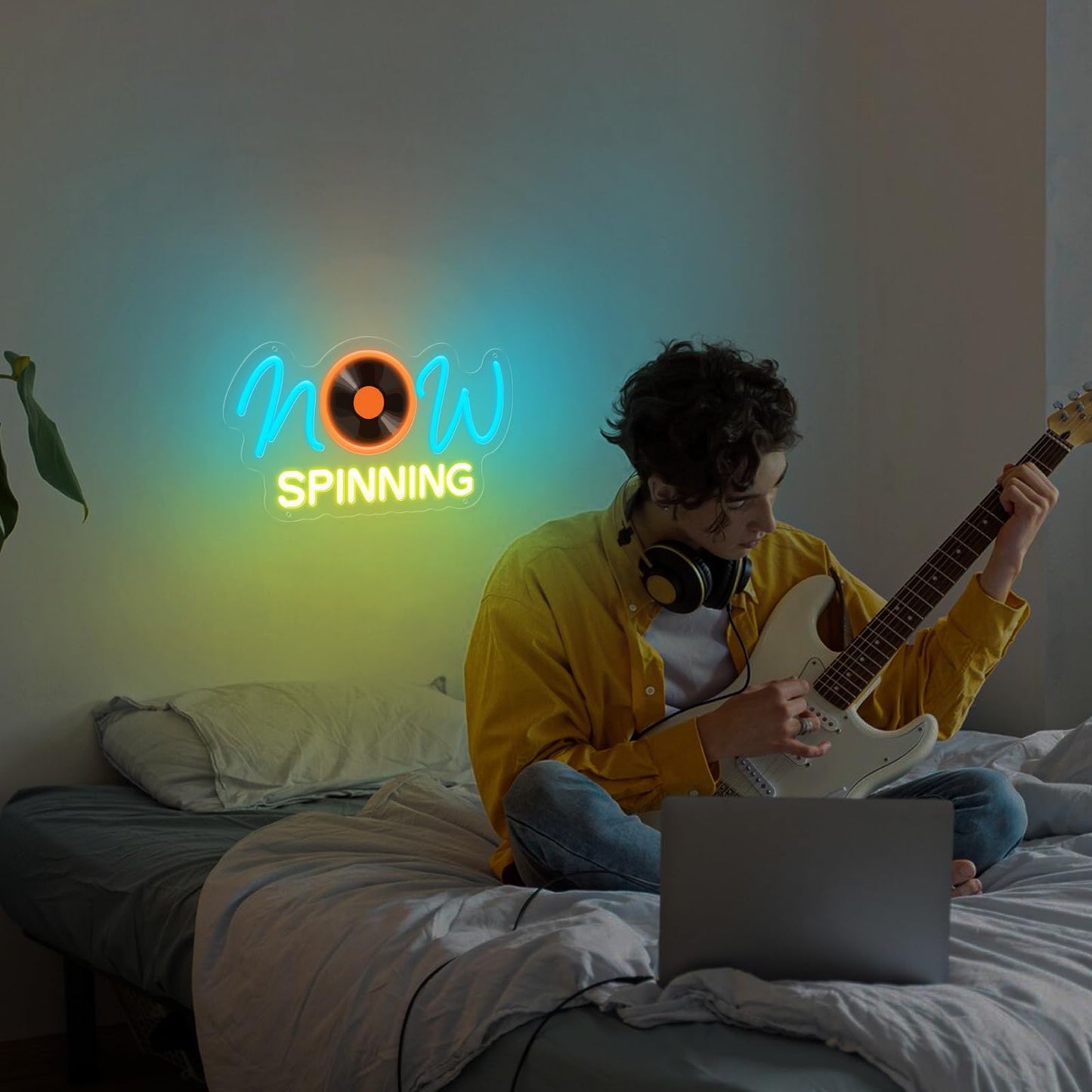 Record Neon Sign,Dimmable Now Spinning Music LED Neon Light for Wall Decor, for Bar Music Room Recording Studio Bedroom Decor
