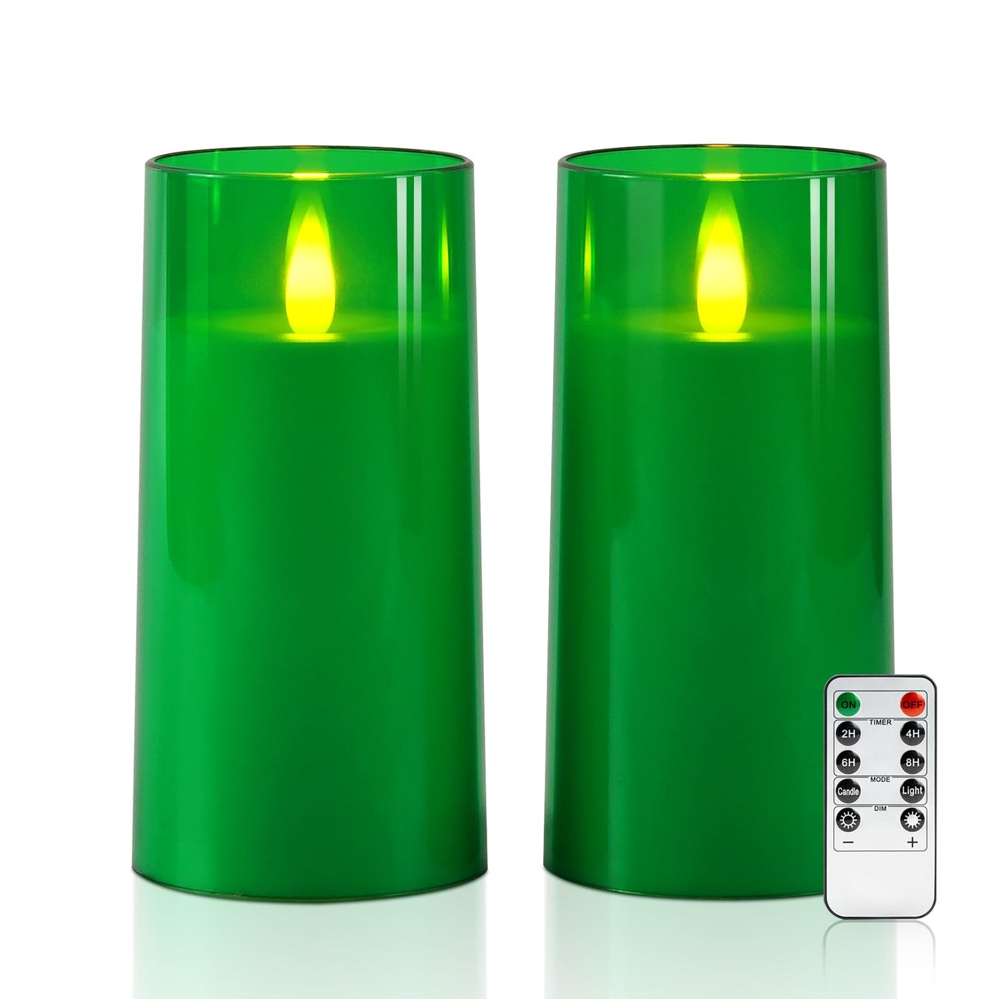 Raycare St. Patrick's Day Flameless Electronic Pillar Candles with Remote Control and Timer- Battery Operated Realistic Flickering LED Fake Candle for Home, Wedding Decor,Green,Set of 2(3"x6"6")