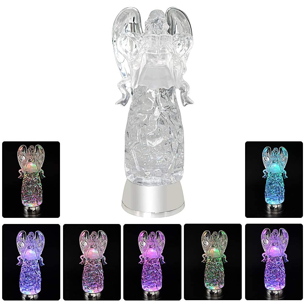 DRomance 11" Angel Snow Globe Lantern Battery Operated with 6 Hour Timer Color Changing LED Light Reading Angel Swirling Glitter Water Lamp Thanksgiving Christmas Holiday Decor Gift