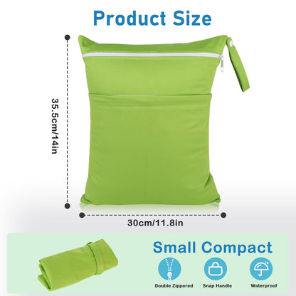 Angel Love Baby Cloth Diaper Wet/Dry Bags, 2 Pack With Two Zippered Pockets, Waterproof Washable Reusable for Travel, Beach, Pool, Gym, Swimsuits or Wet Clothes, L0109