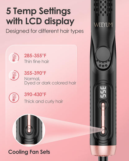 Airflow Styler Curling Iron 1 Inch Extral Long Plate, Dual Voltage Hair Straightener and Curler 2 in 1 for All Hair,Travel Flat Iron Hair Curler Ceramic