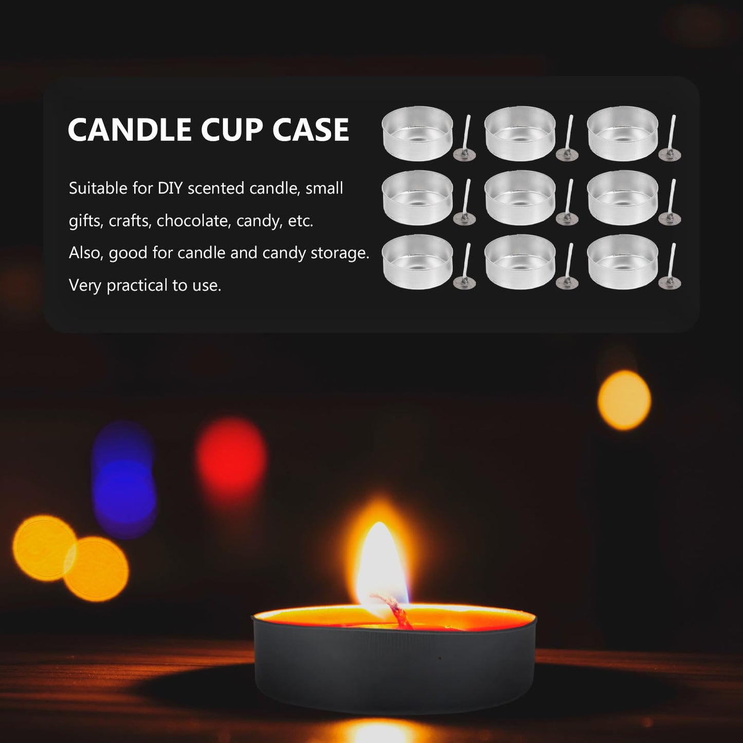 DOITOOL 100 Pcs Aluminum Tea Lights Cups, Round Empty Case Candle Wax Containers Candleholder, Metal Tea Light Tins with 100 Pcs Candle Wicks for Christmas Wedding Holiday Table Decoration