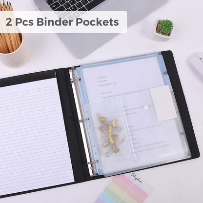 SKYDUE 3 Ring Binder with Clipboard, 13.2" × 10.2" Faux Leather 1 Inch Binder Organizer with 5 Pocket Dividers, Notepad, Labels & 2 Storage Pockets for Teachers, Students, Nurses & Office Work